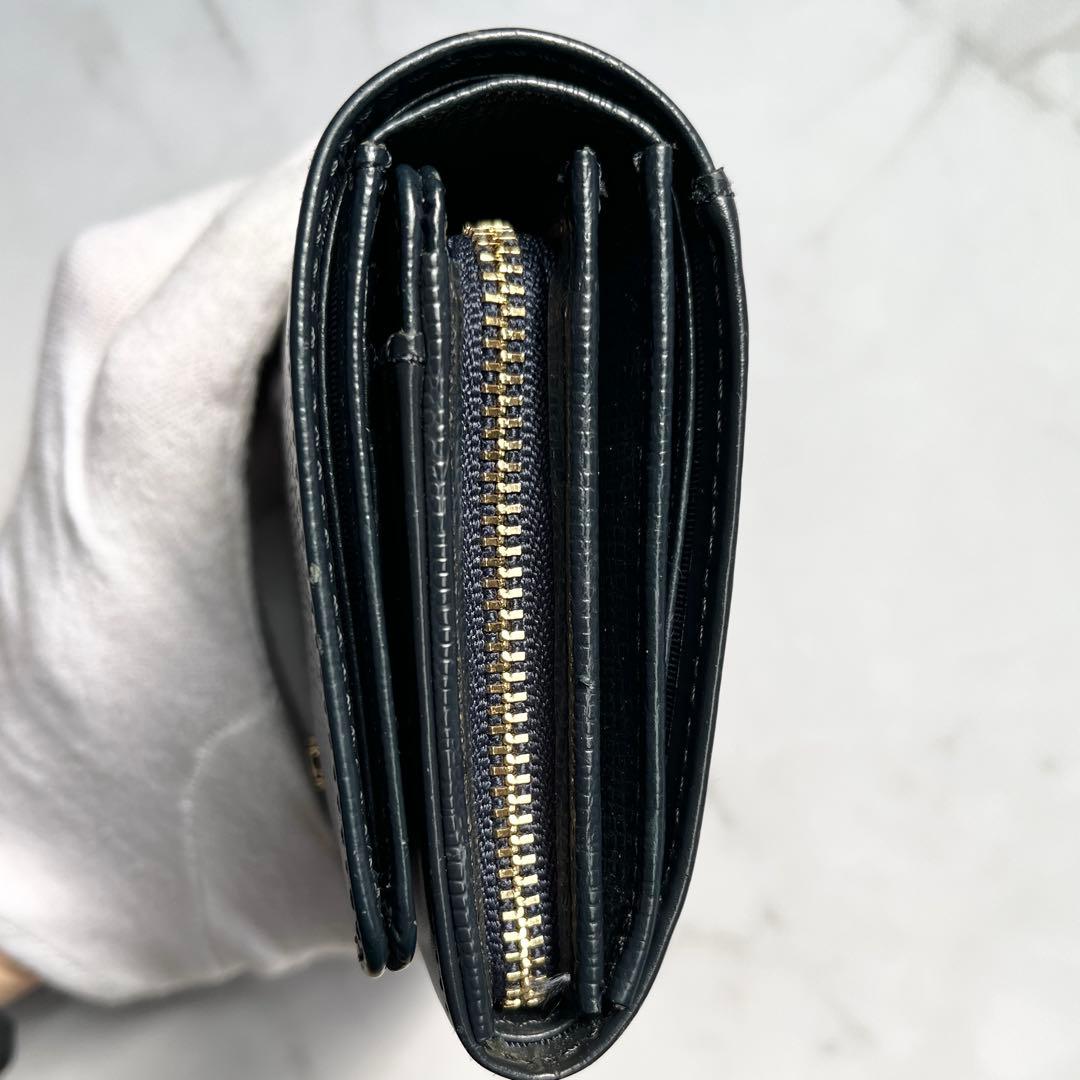 アニエスベー エンボスレザー 二つ折り財布 ネイビー