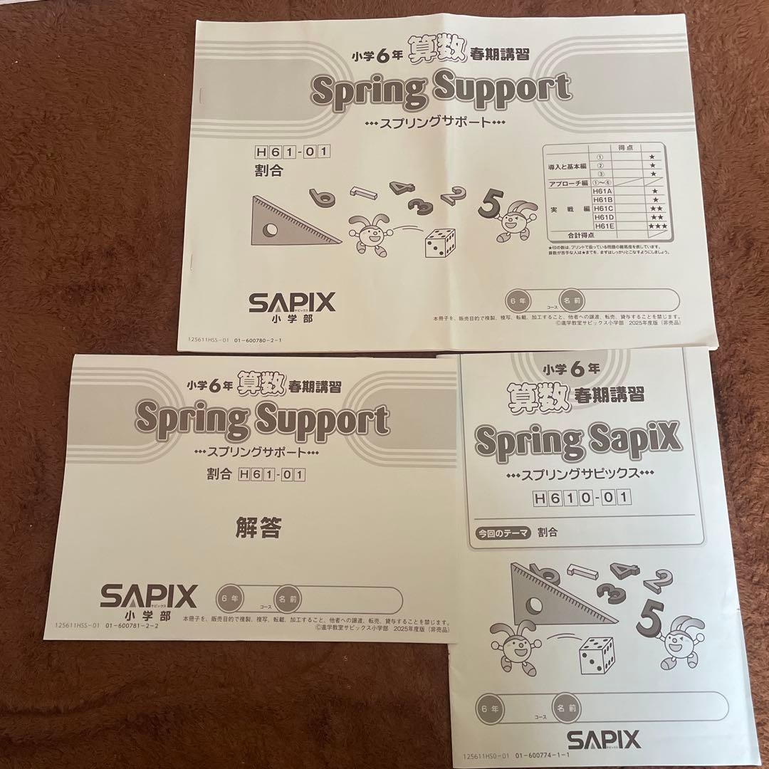 2026年受験組用　SAPIX 6年生 算数 サマーサポート スプリングサポート