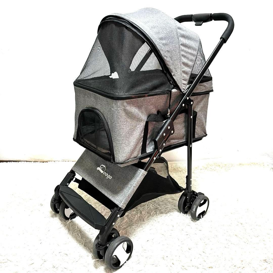 Doogo ペットカート 黒 メッシュカバー付き 小型犬 中型犬
