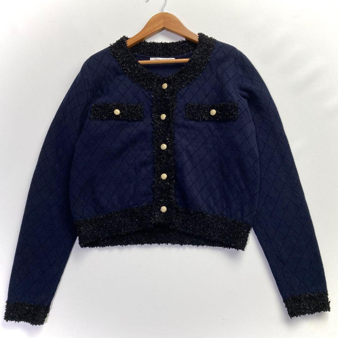 極美品 ピンキーアンドダイアン 24AW ラメツイードニット ネイビー 38