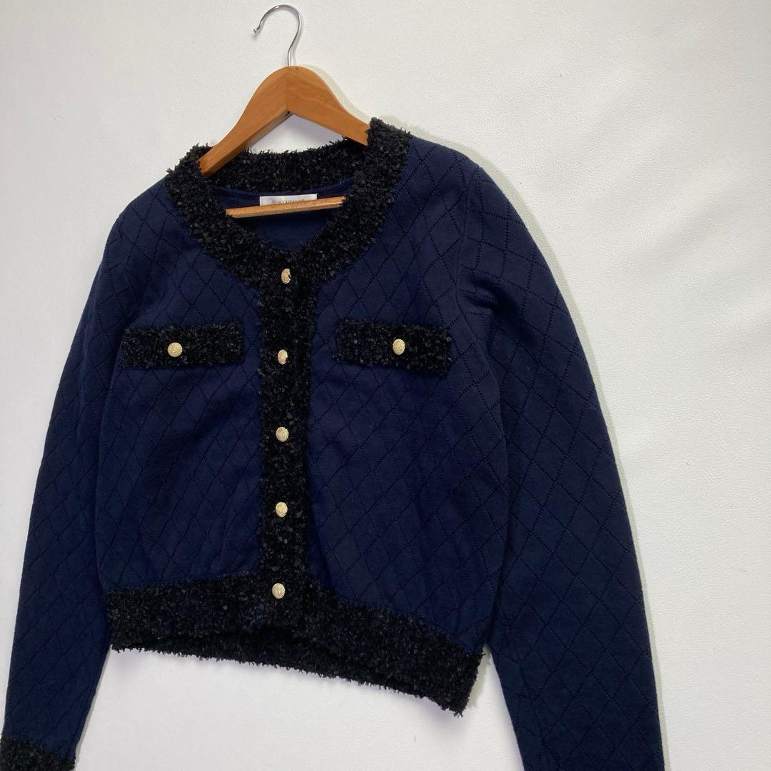 極美品 ピンキーアンドダイアン 24AW ラメツイードニット ネイビー 38