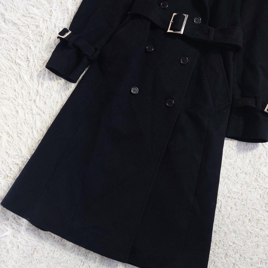カシミヤ100%　イネド　ロングコート　ダブル　ベルト　Aライン　黒　9号　M