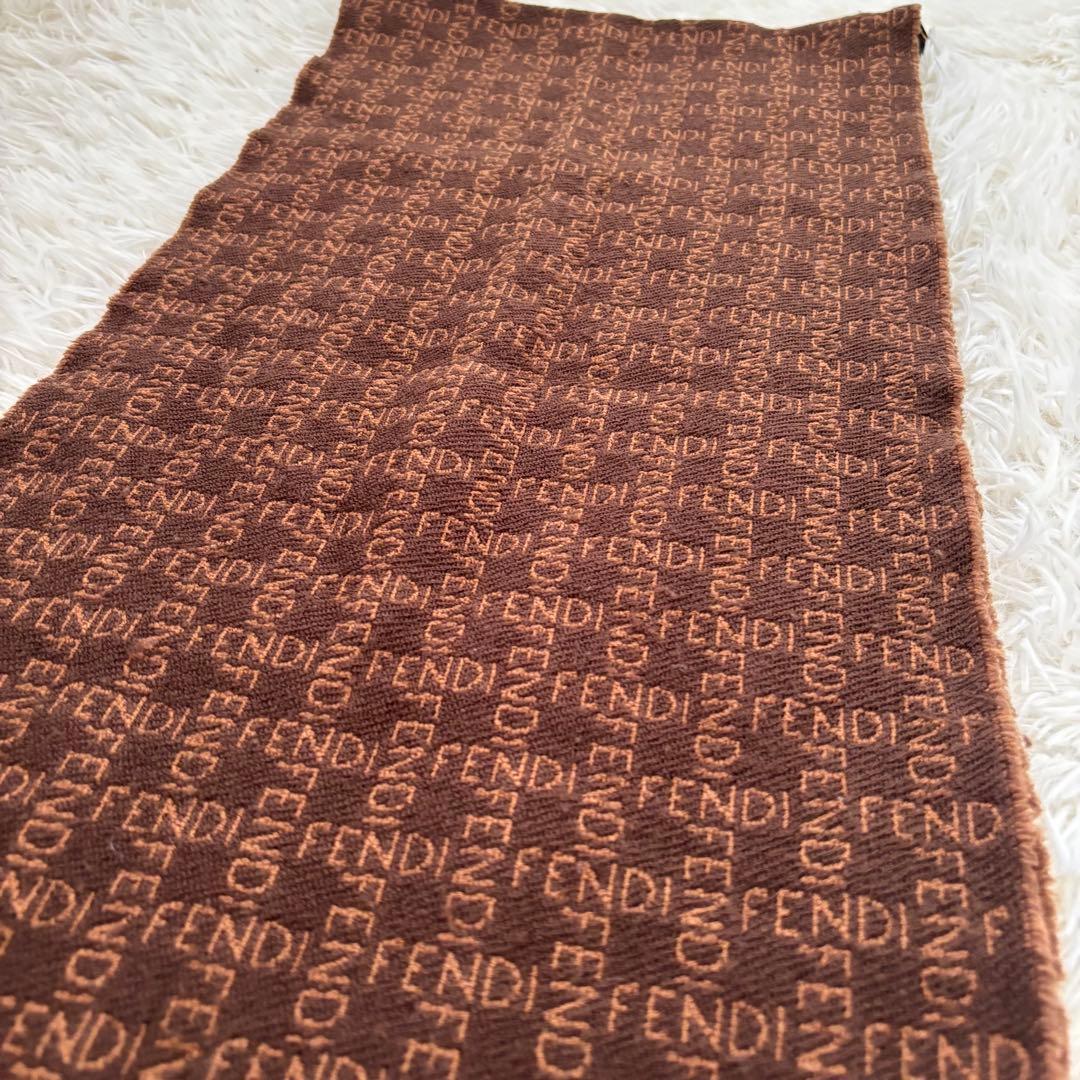 FENDI フェンディ リバーシブル ロゴ ウール マフラー 総柄 ブラウン