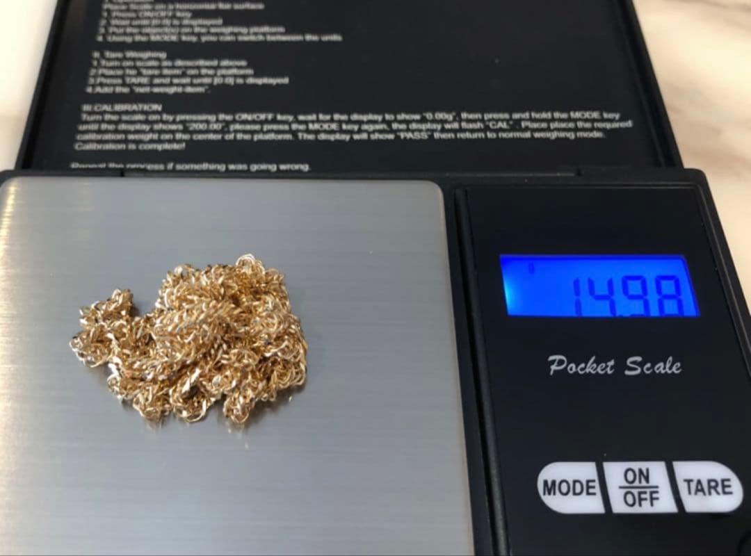 使用品 K18 12面トリプル 14.98g 60cm 造幣局刻印あり