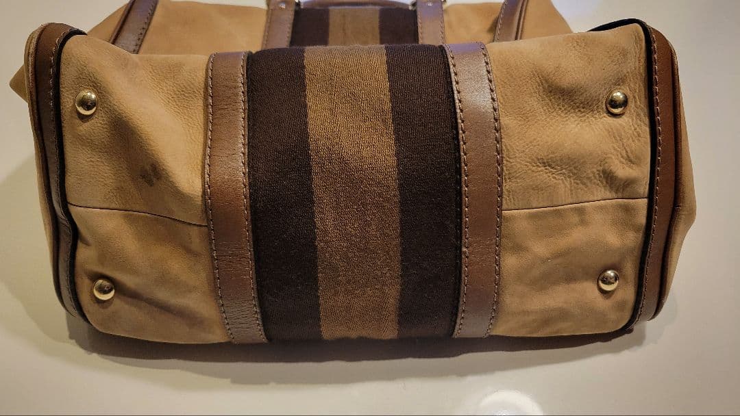 GUCCI グッチ ストライプデザイン ボストンバッグ スウェード レザー