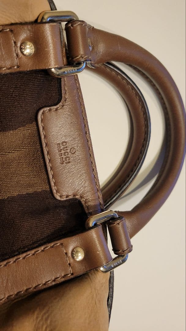 GUCCI グッチ ストライプデザイン ボストンバッグ スウェード レザー