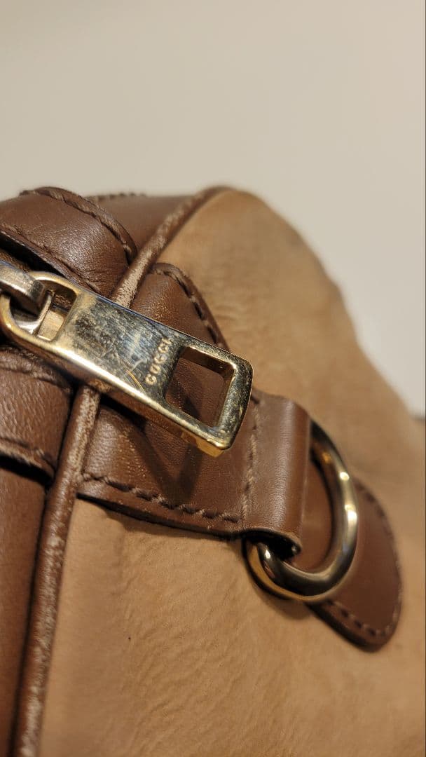 GUCCI グッチ ストライプデザイン ボストンバッグ スウェード レザー