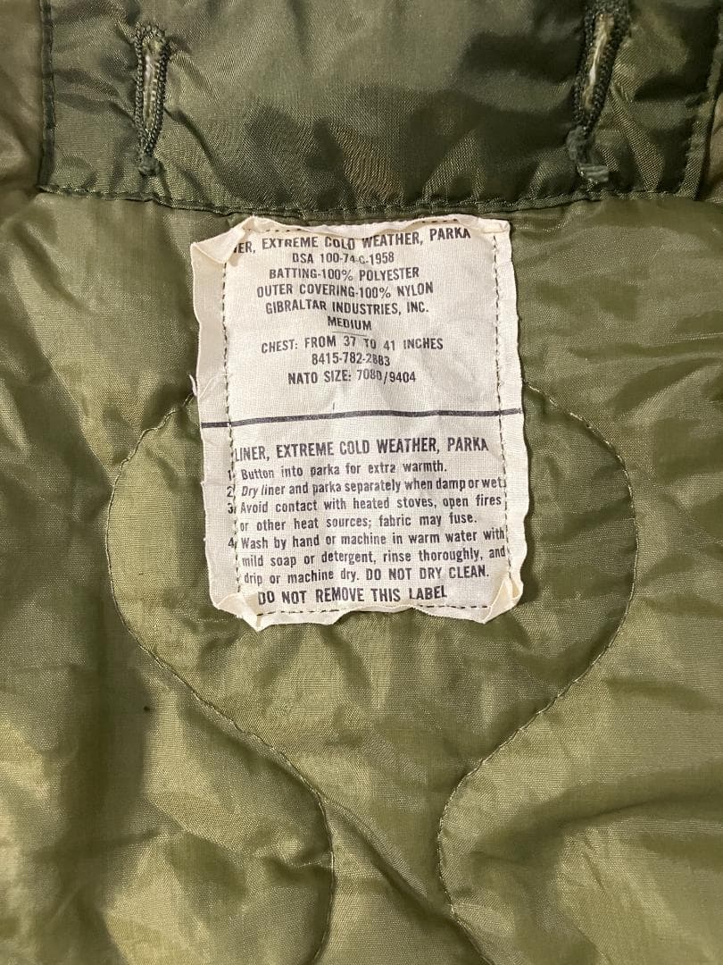 70s US ARMY 米軍実物 M65 フィッシュテールパーカー用ライナー M