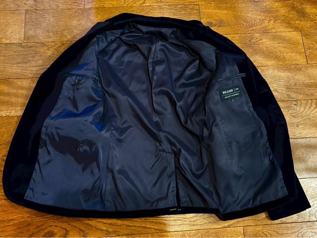 BEAMS 本切羽ネイビーベロアテーラードジャケット