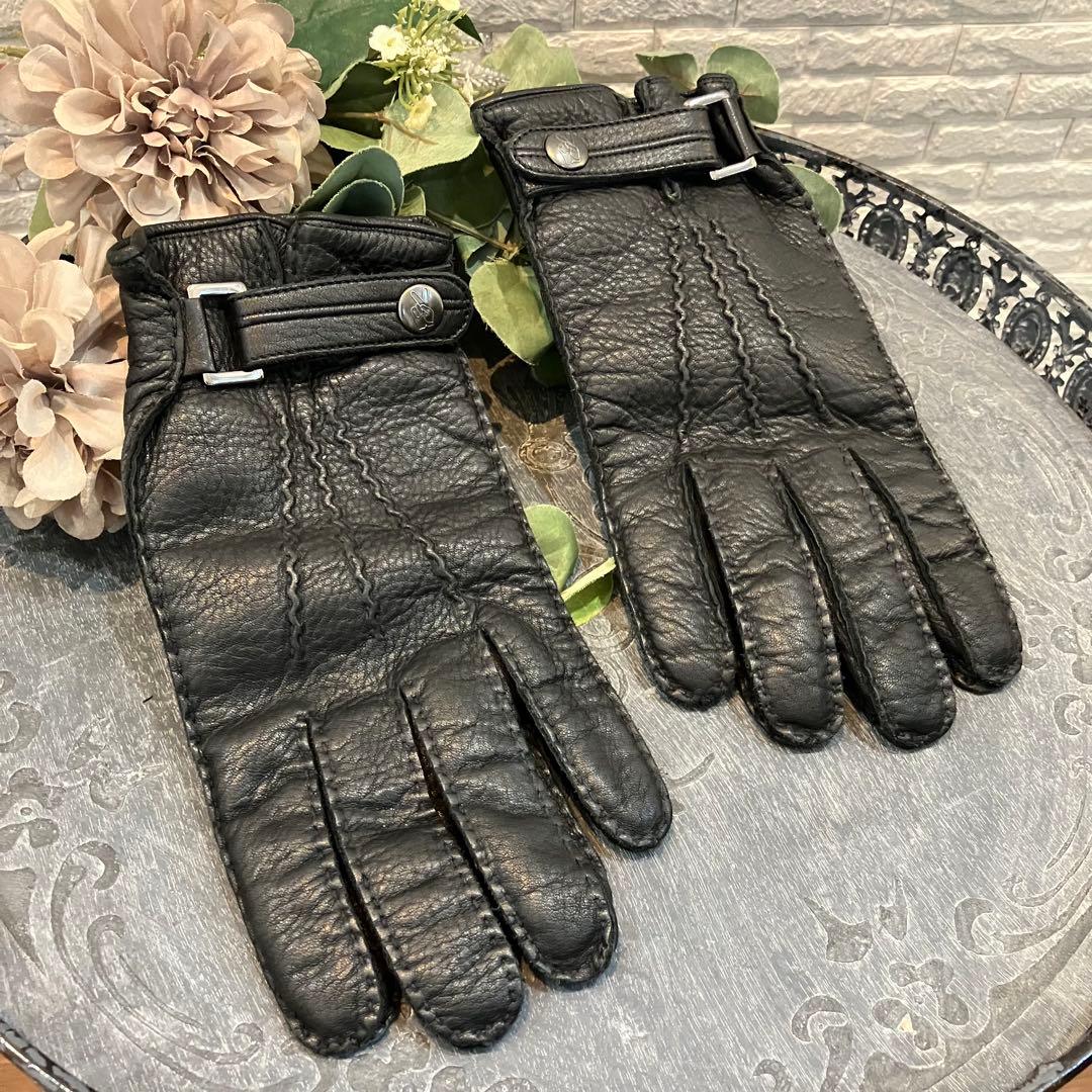 再値下げ.イタリア製.革手袋.グローブス.レザーグローブ.カシミヤ.8.黒.防寒