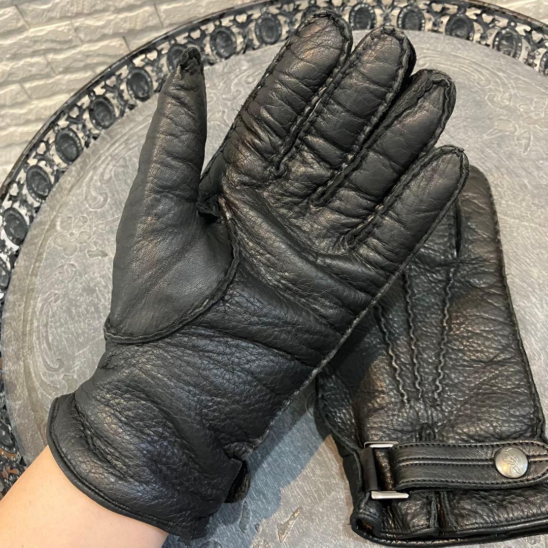 再値下げ.イタリア製.革手袋.グローブス.レザーグローブ.カシミヤ.8.黒.防寒