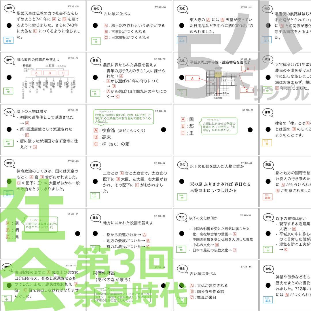 中学受験【5年下 全セット 社会・理科1-18回】 暗記カード 予シリ 組み分け