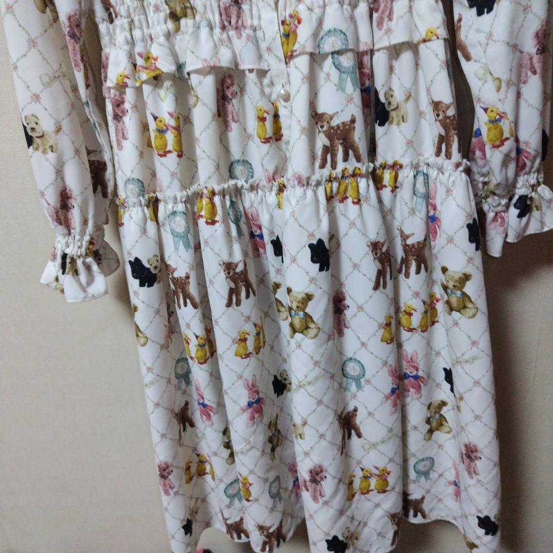 【美品】ぬいぐるみ柄ワンピース（白）