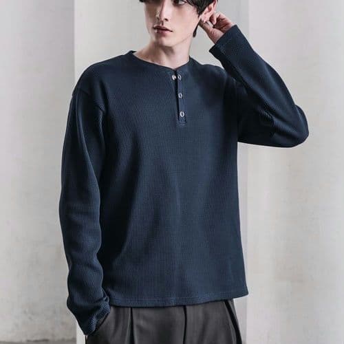 CLELファンクショナリー サーマルヘンリーネックTシャツロンT Мネイビー