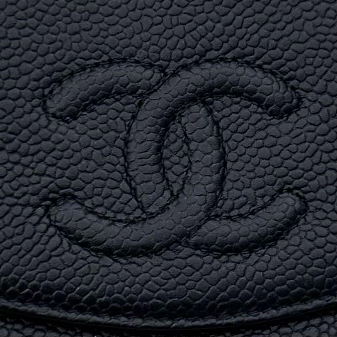 【美品】CHANEL ココマーク キャビアスキン 二つ折り財布 ブラック