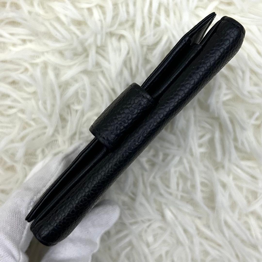 【美品】CHANEL ココマーク キャビアスキン 二つ折り財布 ブラック