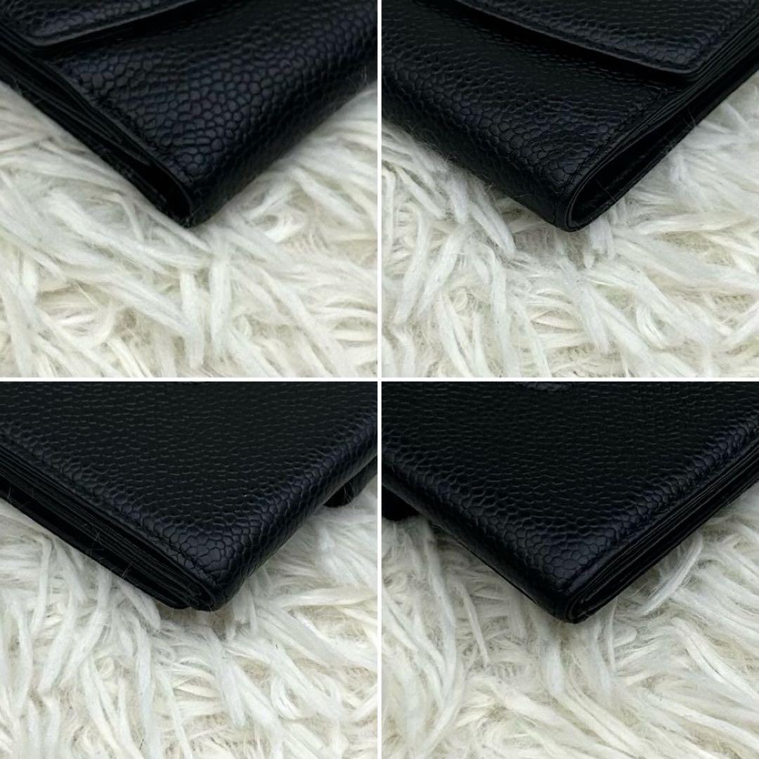 【美品】CHANEL ココマーク キャビアスキン 二つ折り財布 ブラック