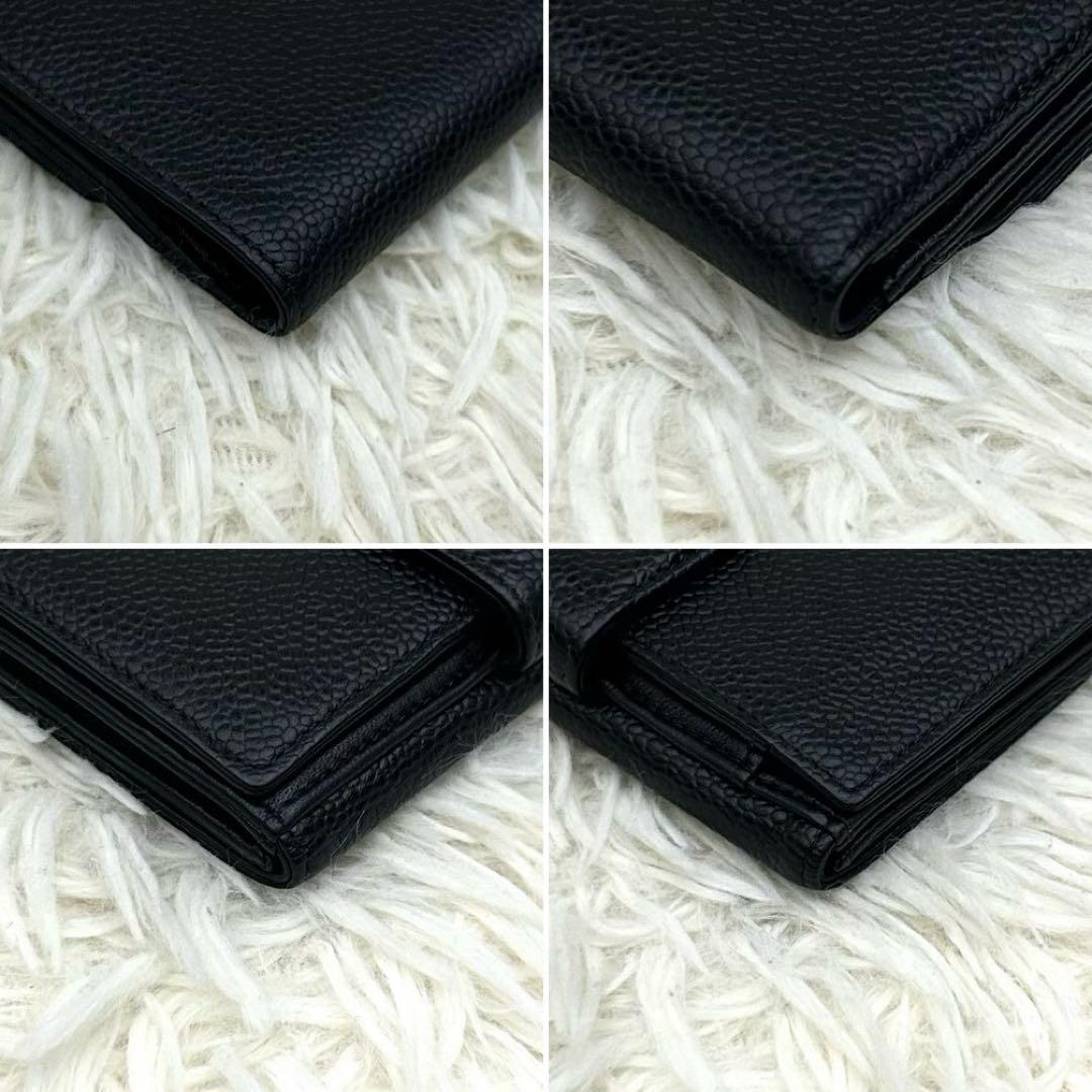 【美品】CHANEL ココマーク キャビアスキン 二つ折り財布 ブラック