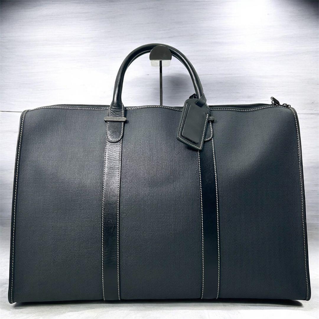 【極美品】dunhill ダンヒル ミニボストン PVC×レザー 黒 メンズ