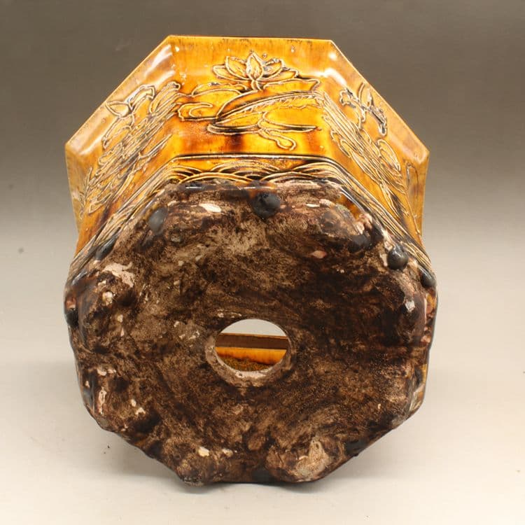 黄釉の花蘭多肉菖蒲鉢  植木鉢  装飾品 工芸品 置物