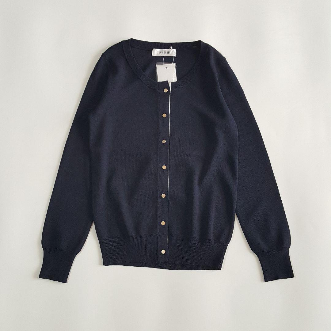 新品 JENNE フレンチ配色 アンサンブルニット カーディガン ネイビー S