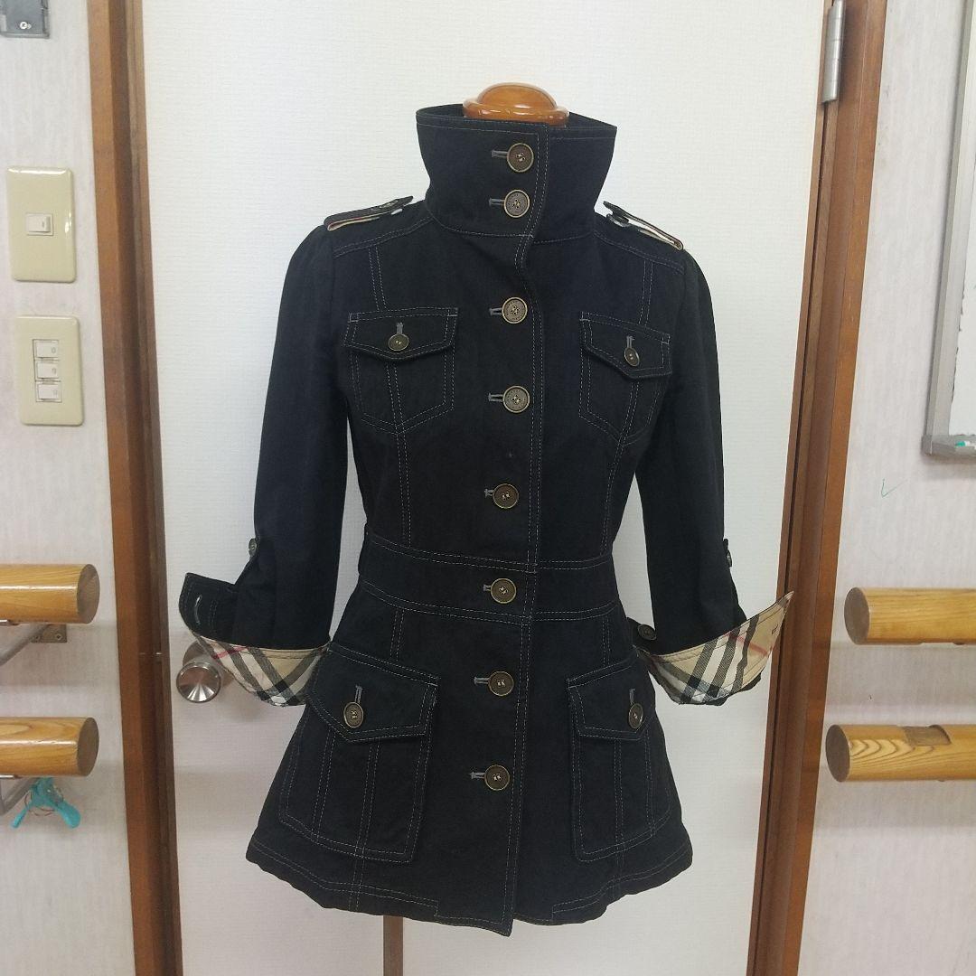 LCBURBERRY 黒いデニムミリタリージャケット ノバチェック