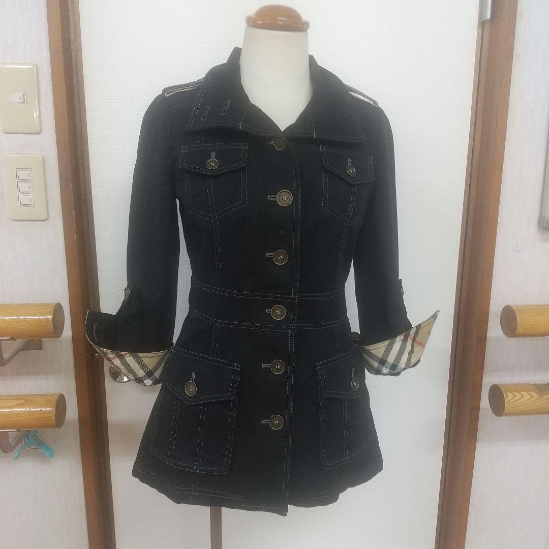 LCBURBERRY 黒いデニムミリタリージャケット ノバチェック