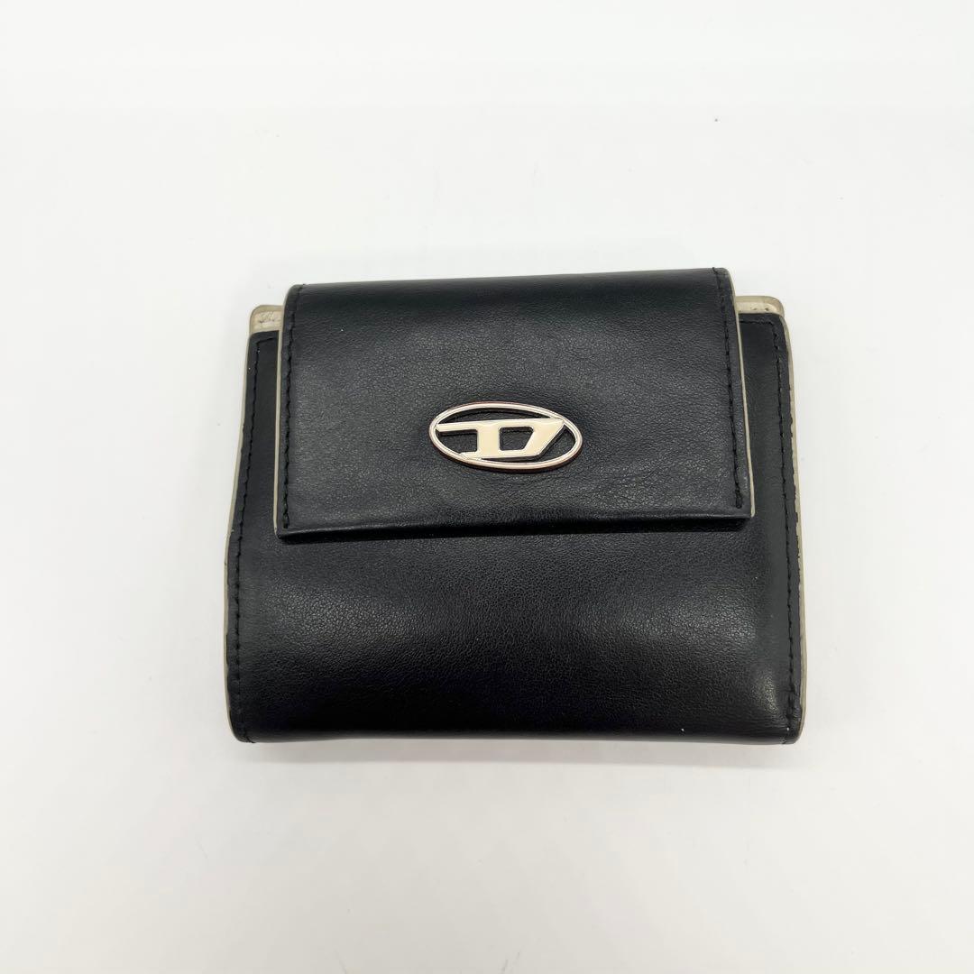 良品✨DIESEL　二つ折り財布　オーバルDロゴ　レザー　ブラック　正規品