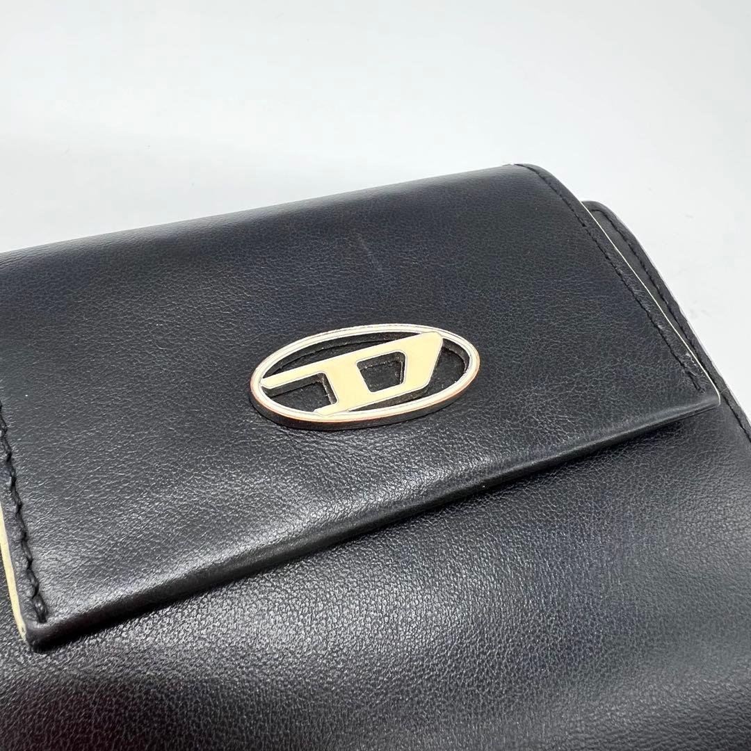 良品✨DIESEL　二つ折り財布　オーバルDロゴ　レザー　ブラック　正規品