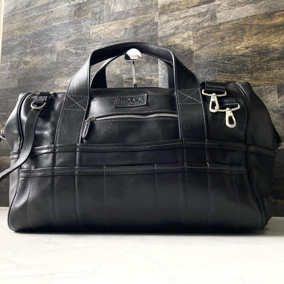美品 フェラガモ ボストンバッグ レザー 本革 黒 ブラック メンズ