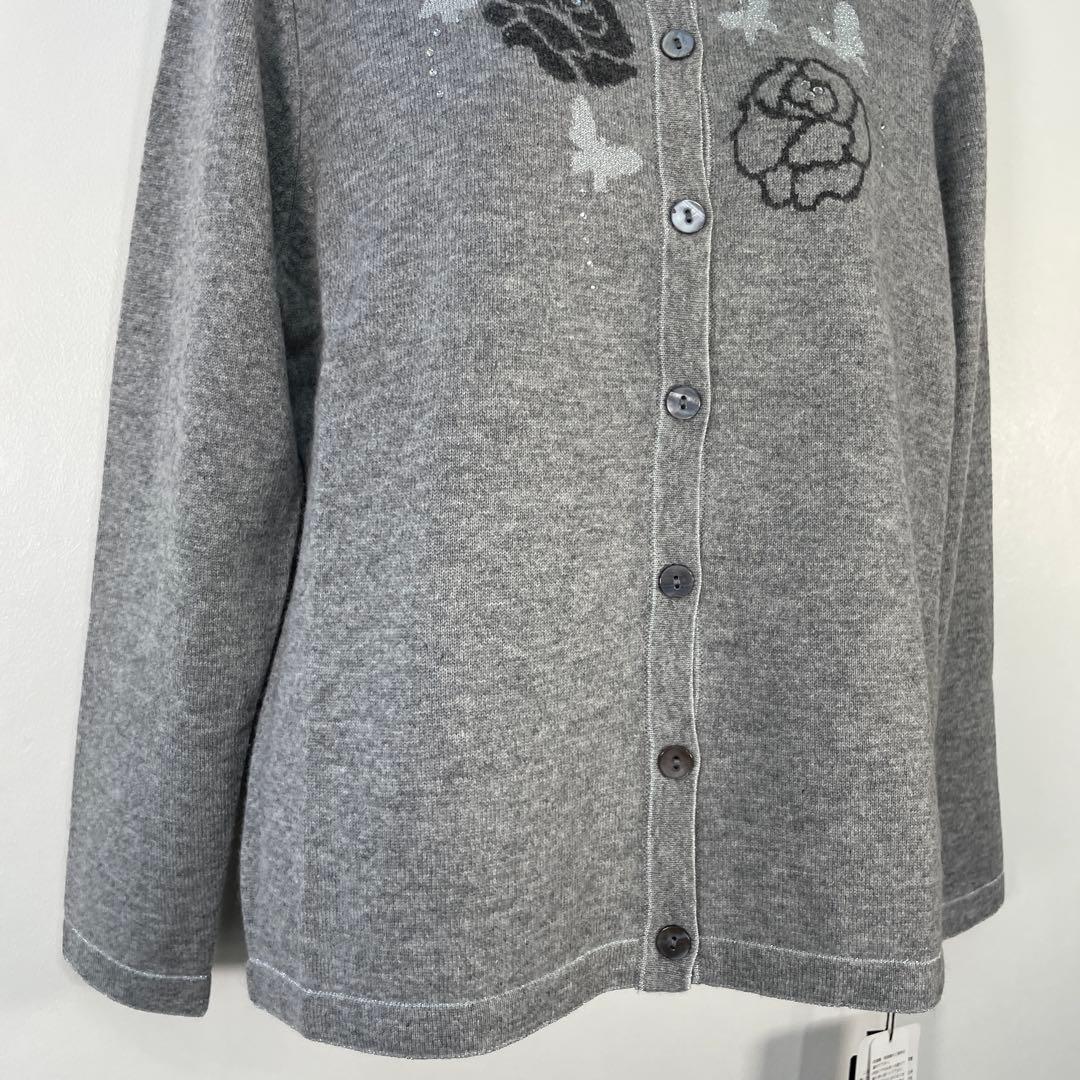 ８１６６【新品】レディース　カシミヤ100% 最高級　花柄刺繍ニットカーディガン