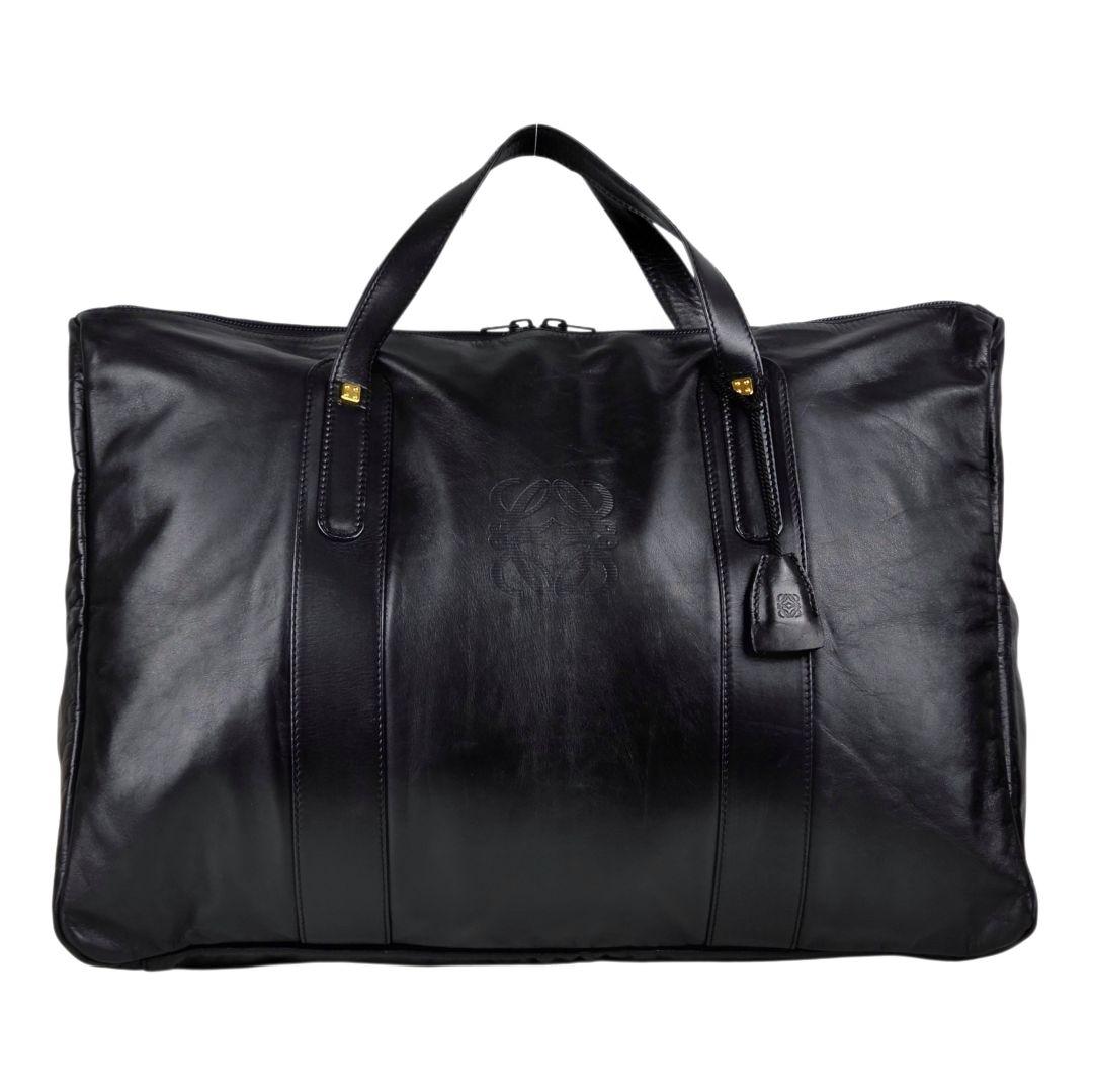 美品 ロエベ LOEWE アナグラム レザー ボストンバッグ ブラック