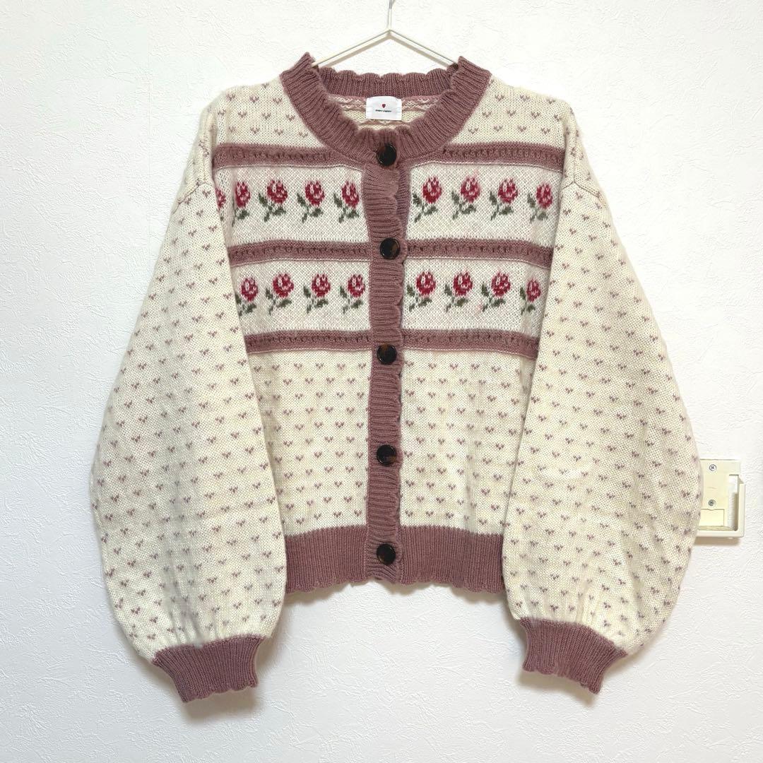merry jenny flower gardenニットカーディガン ピンク