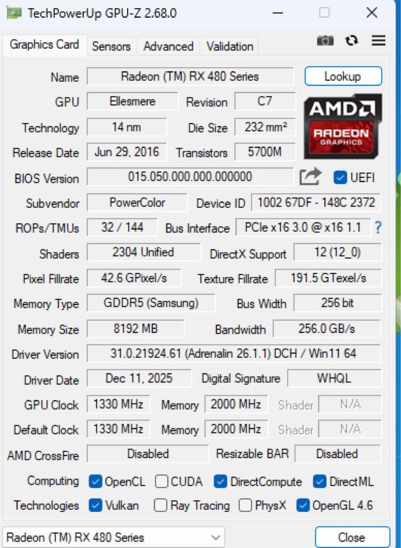 グラフィックボード・グラボ・ビデオカード PowerColor RedDevil RX480 8GB