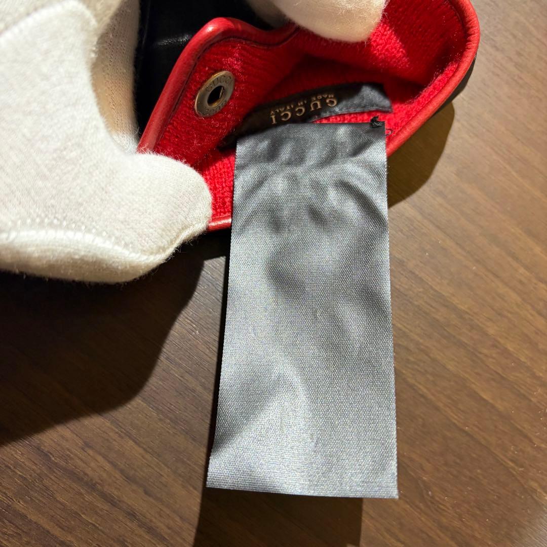 未使用 グッチ GUCCI ラムレザー カシミヤライナー ブラックレッド手袋