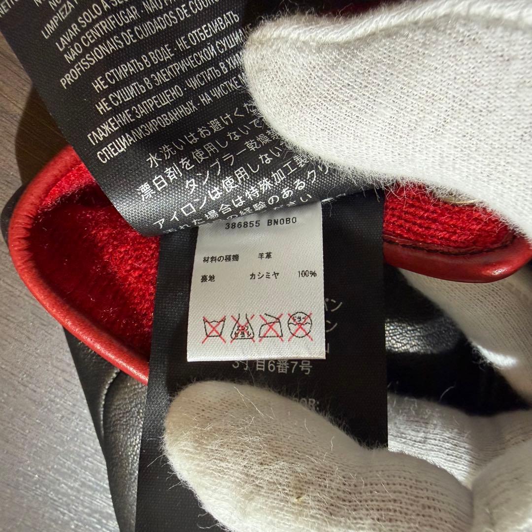 未使用 グッチ GUCCI ラムレザー カシミヤライナー ブラックレッド手袋