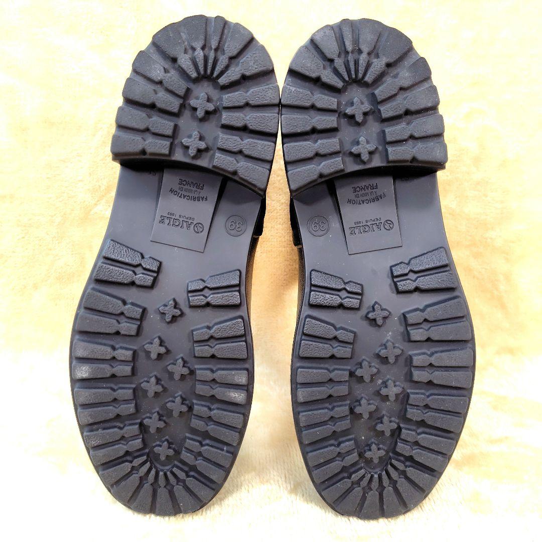 極美品 AIGLE エーグル レインブーツ 長靴 ベルト 25 ブラック 黒