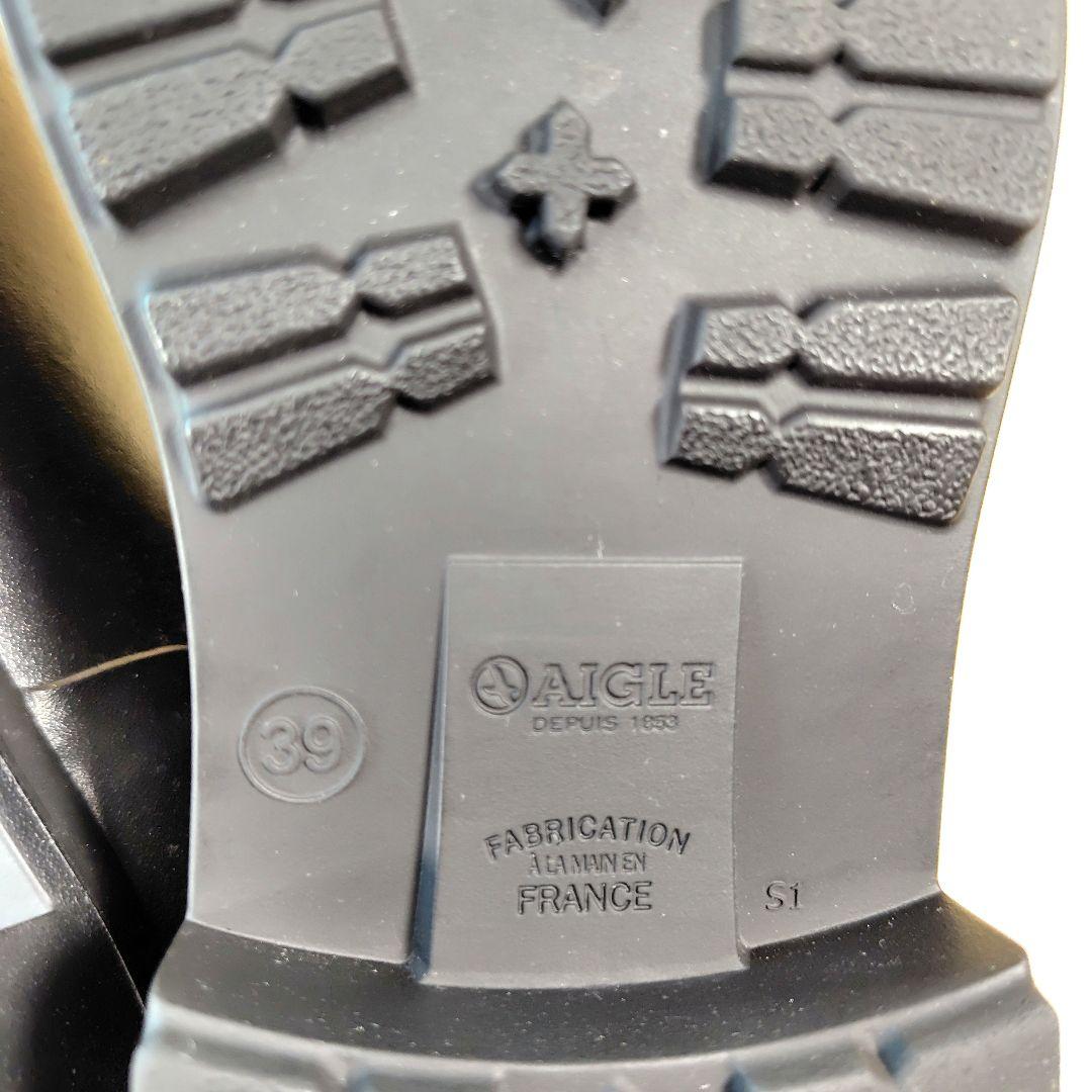 極美品 AIGLE エーグル レインブーツ 長靴 ベルト 25 ブラック 黒