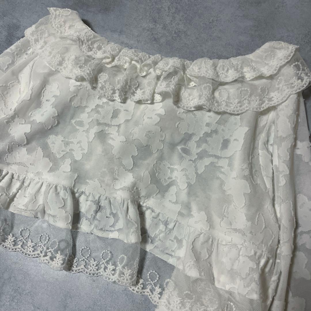 美品✨メリージェニー　レース　フリル　リボン　カーディガン　ボレロ　白