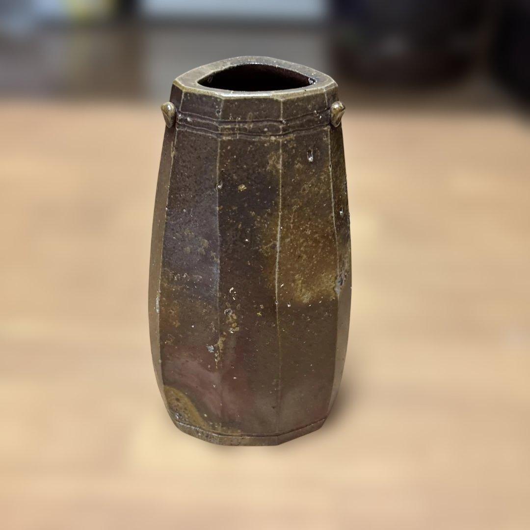 備前焼　楽山窯　作家藤原謹　掛花入　作家物　木箱入り