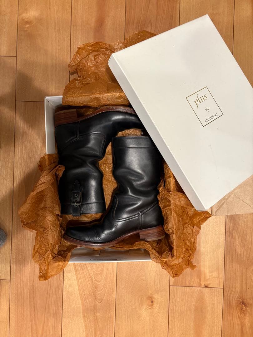 chausser ショセ ブラック レザー エンジニアブーツ ペコスブーツ