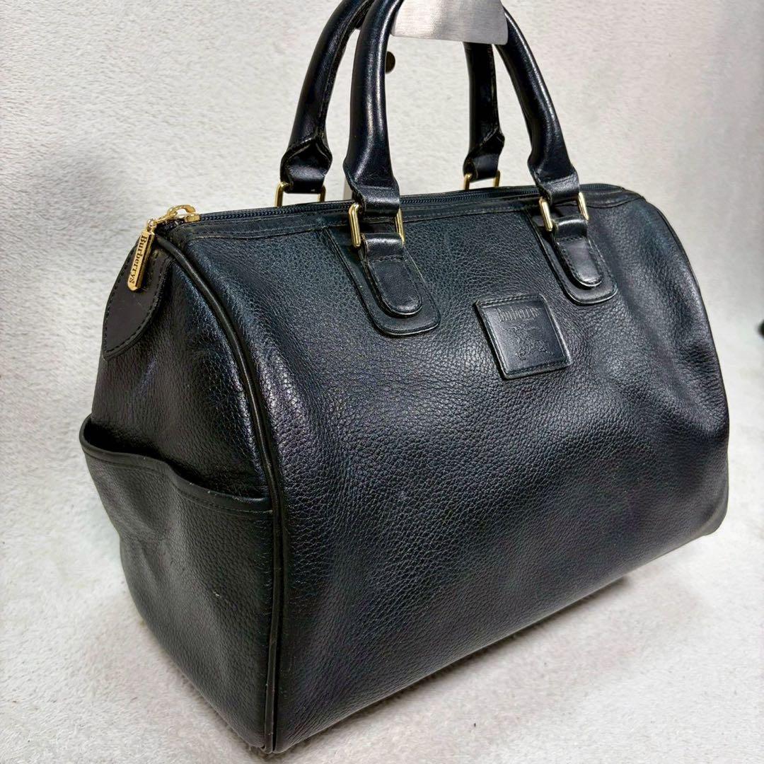 【美品✨】バーバリー ミニボストンバッグ ノバチェック ホースロゴ レザー 黒