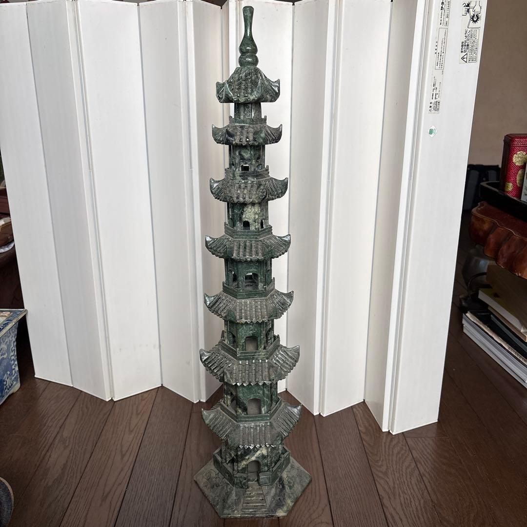 専用碧玉製多層塔 約66cm ヒスイ翡翠　緑石