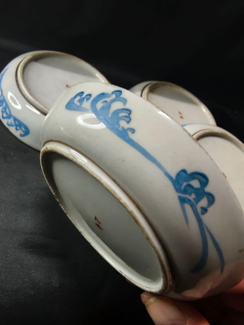 九谷焼 色絵金彩小皿4枚 明治骨董 手描き 古美術 旧家蔵出し 送料無料