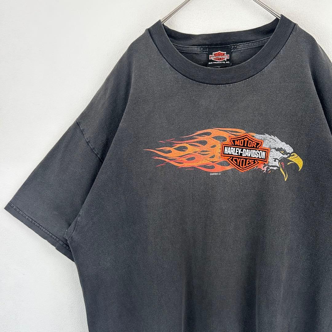 【超最高】ハーレーダビッドソン　Tシャツ　フレイム　刺繍　2000年　XL