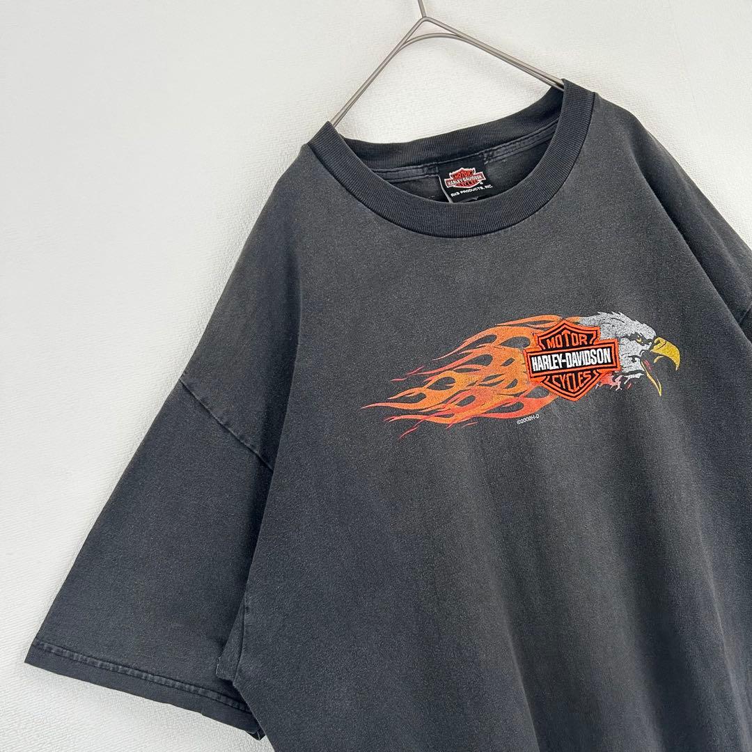 【超最高】ハーレーダビッドソン　Tシャツ　フレイム　刺繍　2000年　XL
