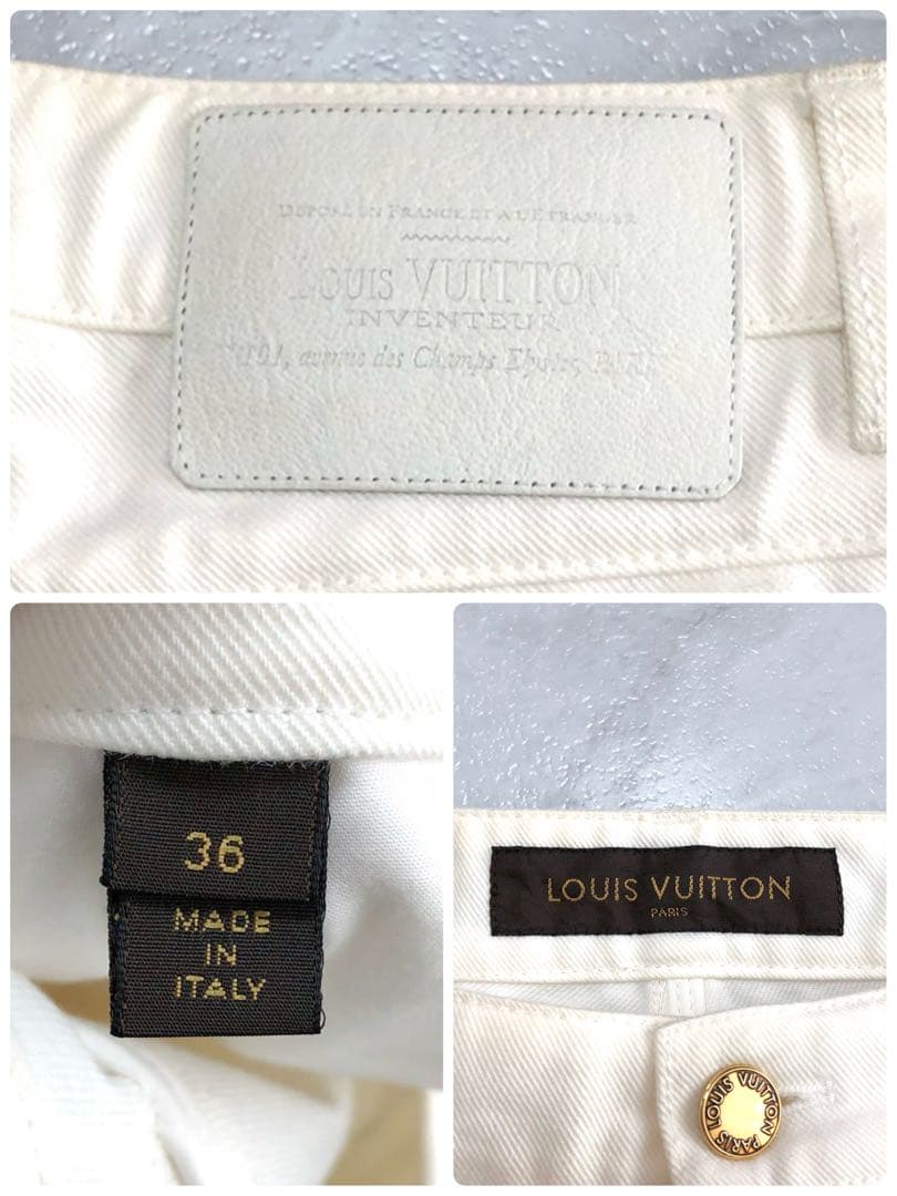 【美品】LOUIS VITTONE デニム 銀ボタン ロゴ ホワイト 36