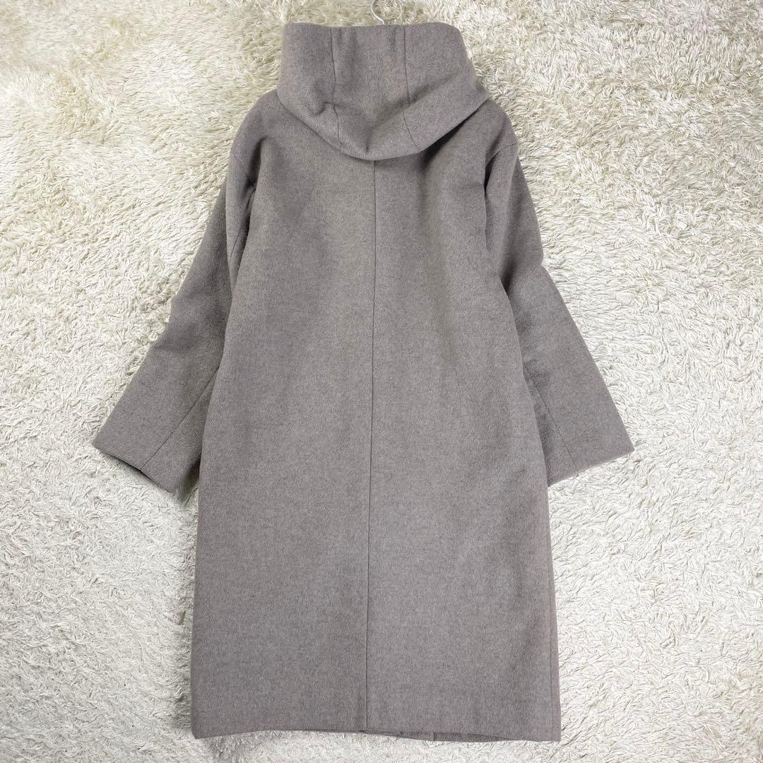 【美品】エニィファム カシミヤブレンドフーデットコート フード 2 ベージュ