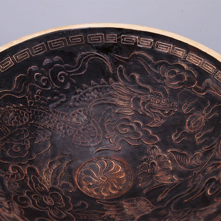 宋定窯彫刻烏金釉龍鳳碗 景徳鎮 陶磁器 装飾品 現代工芸品 美術品 置物