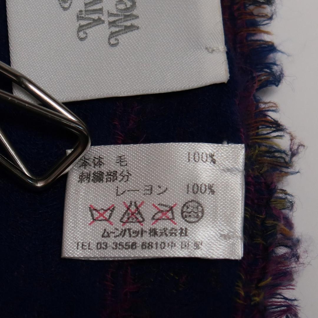 ヴィヴィアンウエストウッド ストール チェック パープル オーヴ 刺繍 ウール